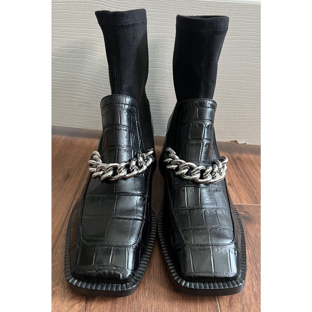JEFFREY CAMPBELL Patrik Blk Embossed Leather Sock Booties Loafers - Picture 7 of 12